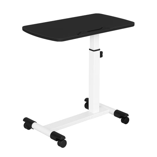 牧小苫\msmr 昇降式デスク 幅60cm×奥行40cm サイドテーブル 組立簡単 スタンディングデスク パソコンデスク 昇降式 無段階 高さ調節60-95cm ベッドサイド テーブル キャスター付き ホワイト/ブラック/ナチュラル (ブラック, 幅60×