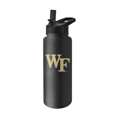 Image of Logo Brands NCAA Wake Forest Demon Deacons 34 oz Stainless Steel Quencher Bottle - Team Color, Straw Included, No-Spill Lid, Easy Carry Handle - Keeps Drinks Cold For Hours