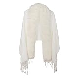 Colours & Beauty Wintermantel Damen mit Kunstfell und Fransen weiß | Umhang | Jacke Damen Elegant | Warm Schal Damen | Mantel Damen | Cardigan Damen Fransen | Pelzmantel Damen | Cape Frauen