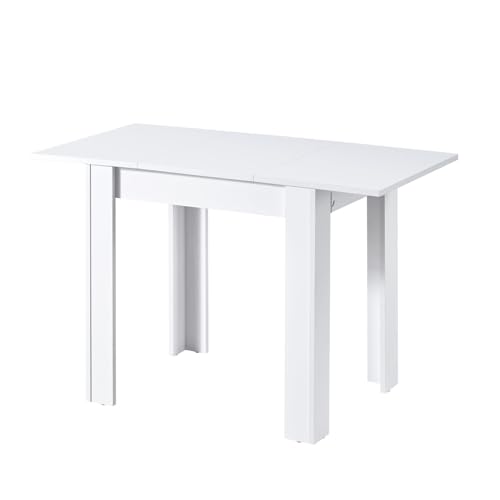 B&D home Esstisch LIVIUS, 80-120x60cm, ausziehbarer Esszimmertisch Küchentisch Holztisch für Küche, Esszimmer, modern Design, Weiß, 11218-60-WEIS