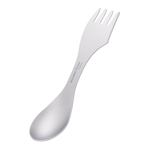 iBasingo Titan Spork 3 in 1 Löffel Gabel Messer Outdoor Besteck Multifunktions Reiseutensil Ultraleicht Göffel mit Aufbewahrungstasche für Outdoor Camping Picknick Rucksack 26,7 g Ti1064T