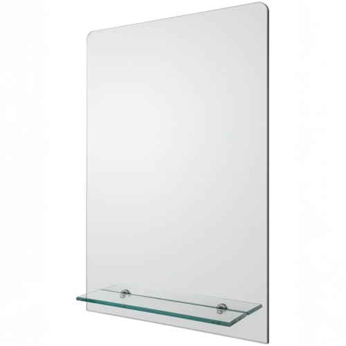 Nuto Rectangle Bathroom Mirror Includes Glass Shelf Portrait Vanity Make Up Shaving Mirror - 450mm x 600mm