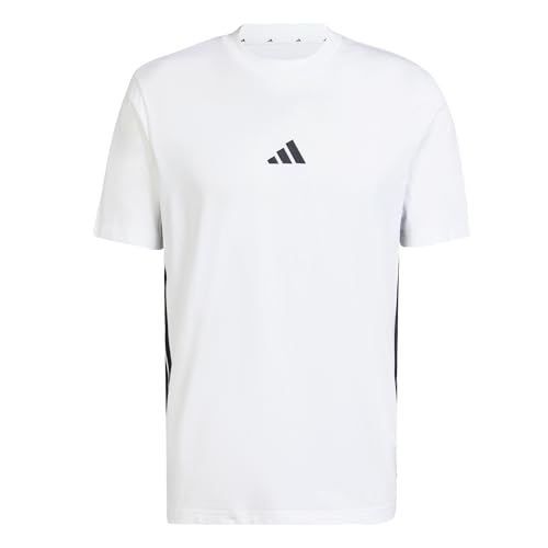 Adidas Men's Essential Three Stripes Single Jersey Tee, White/Black, M