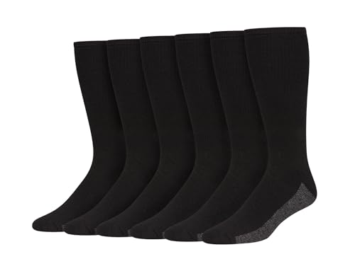 Hanes Men's 6 Pack Big and Tall Crew Sport Cut Sock with Fresh Iq, Black, Shoe Size 12-14