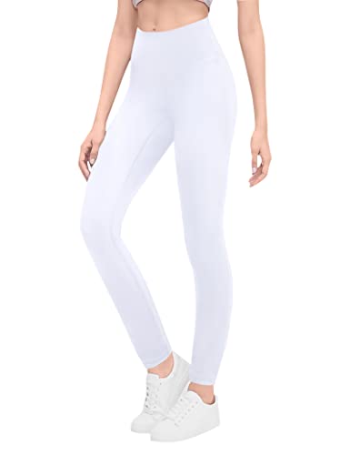 Gnainach Girls Running Pants High Waisted Soft Comfy Elastic Compression Yoga Leggings for Toddler Kids Teens Dance Workout, White, 12-13 Years