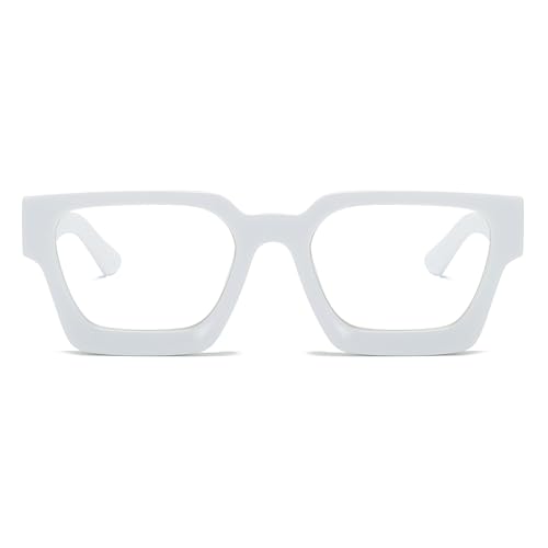 Image of Square Frame Glasses for Men Women Fashion Rectangle Computer Glasses Fake Face Glasses (White)