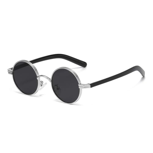 Lunettes de soleil rétro rondes en métal gris d'une finition haut de gamme pour femmes exigeantes