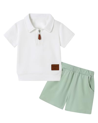 Image of ZOEREA Toddler Baby Boy Clothes Summer Outfits Short Sleeve Solid Elastic Sweatshirt and Shorts 2 Piece Sweatsuit Set 1-5T