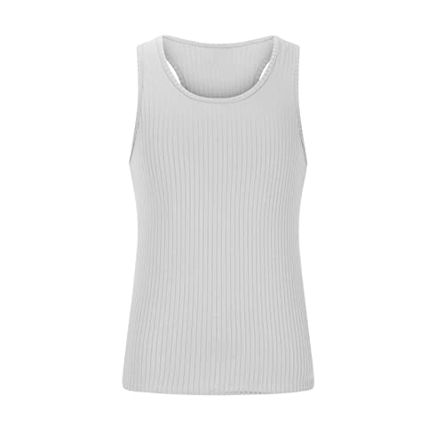 Men A-Shirt 100% Cotton-Sleeveless Scoop Neckline Undershirts Ribbed Slim Fit Muscle Gym Workout Tank Tops White #TOP4