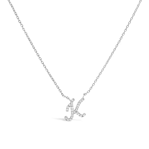 14K White Gold Diamond Accent "K" Initial Script Style Pendant Necklace