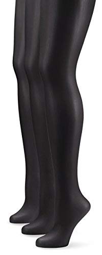 Nur Die 3er Pack Transparent 15 DEN Fein-Strumpfhose seidig glänzende Optik Komfortbund feine Naht unsichtbar Damen, schwarz, L