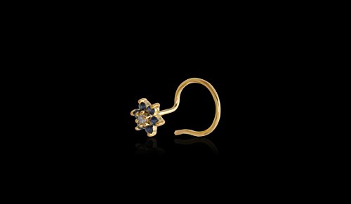 Demira Jewels 14K Yellow Gold Real Blue Sapphire And Diamond Flower Wedding Nose Piercing Ring Stud Pin #TOP4