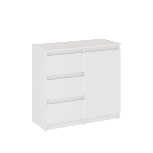 KOMTO Kommode mit 3 Schubladen und Türen – Komodenschrank Weiß für Schlafzimmer, Wohnzimmer oder Flur|Sideboard PIKO 80,4 x 35 x 74,5 cm KOMTO Kommode mit 3 Schubladen und Türen – Komodenschrank Weiß für Schlafzimmer, Wohnzimmer oder Flur|Sideboard PIKO 80,4 x 35 x 74,5 cm