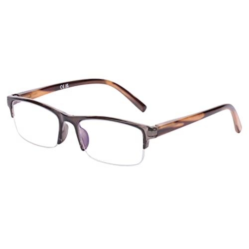 DOOViC Reading Glasses for Men/Women 2.75 Blue Light Blocking Readers Glasses Grey Rectangle Half Frame