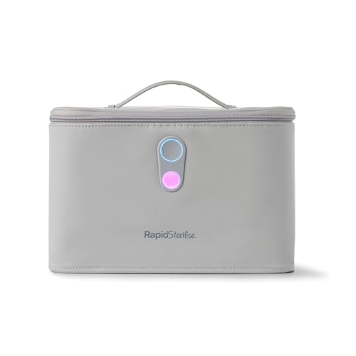 Nuby RapidSterilise Portable UV Baby Bottle Steriliser - 3 Minute Sterilising Cycle | Fast and Effective UV Electric Sterilising Solution | Kills 99.9% of Germs (Grey)