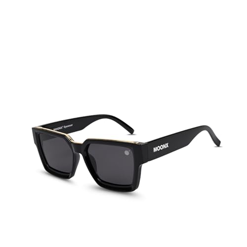 Image of MOONX The Universe Polarised Sunglasses for Men & Women | UV400 Protection | Gloss Black Wayfarer Design with Gold Detail | Travel & Outdoor Eyewear