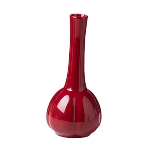 F Fityle Vase Rouge en céramique, Petit Vase Rouge de Bureau Moderne, Vases à Fleurs pour étagère de cheminée, bibliothèque de Chambre à Coucher, décoration de