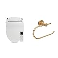 ALPHA BIDET JX2 Elongated Toilet Seat with Endless Warm Water, NEW Bowl Mist, Wireless Remote, Stainless Steel Nozzle, and Symmons Brushed Bronze Wall-Mounted Toilet Paper Holder