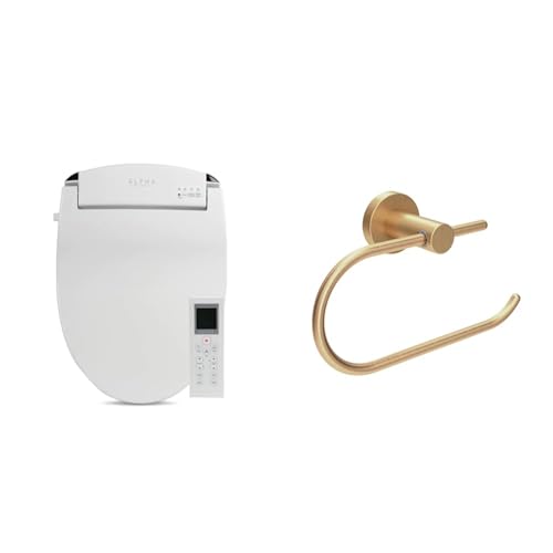 ALPHA BIDET JX2 Elongated Toilet Seat with Endless Warm Water, NEW Bowl Mist, Wireless Remote, Stainless Steel Nozzle, and Symmons Brushed Bronze Wall-Mounted Toilet Paper Holder