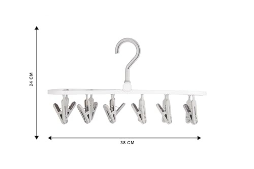 Image of Cloth Drying 12 Clips,360 Degree Portable and Foldable Clips Hanger,Baby Clothes, Clothes Drying Stand,Indoor Clothes Hanger, Space Saving, Travel Safe (Light Grey)