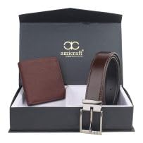 Image of Amicraft Men's Combo Pack of PU Leather Wallet & Belt Gift set # Free Size Length upto 46 inch