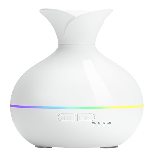 Essential Oil Diffusers for Home, 300ml Portable Small Aromatherapy Diffuser, Ultrasonic Diffusers for Essential Oils, Auto Shut-Off 4 Timers 15 Colors for Office Home (Pure White)