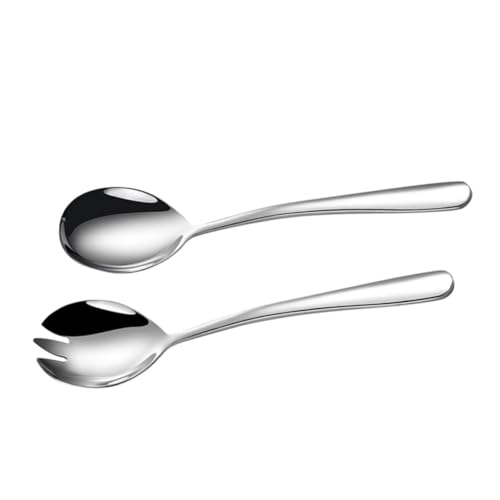 BRIGHTFUFU Salad Spoon and Fork Set Silver 2pc Salad Servers Stainless Steel Serving Utensils Fork and Spoon Salad Tongs Dinner