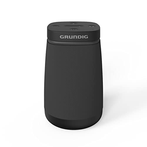 GRUNDIG Bluetooth Lautsprecher Portable 360, Musikbox, 360° Sound, 12 Watt RMS, bis zu 30 m Reichweite, bis zu 11 Stunden Akkulaufzeit, AUX Input, LED Akkustandanzeige, Schwarz, 14 cm