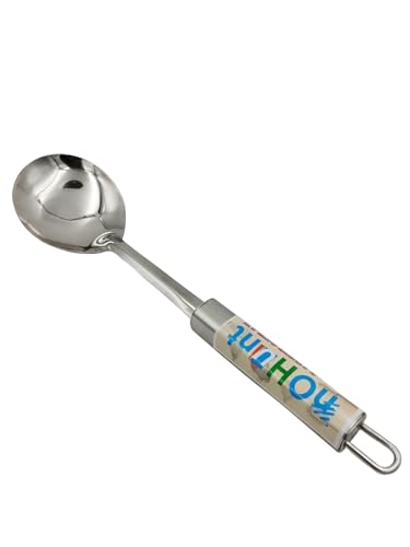 Image of Kitchen Tools Stainless Steel (Food Grade) Heavy Gauge Classic Solid Oval Spoon (Serving Spoon) Chamcha for Serving Rice /Pasta /Subzi (Size 27 cm) (2-Piece)
