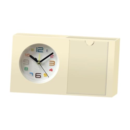 Reloj de mesa con despertador beige portalápices organizador y marco de fotos 2