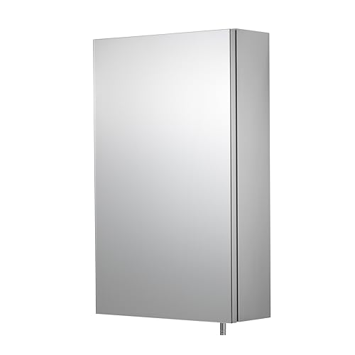 Image of Croydex Cullen Stainless Steel Bathroom Mirror Cabinet – Help ‘n’ Hang Installation Bathroom Wall Cabinet with One Adjustable Shelf, Double Mirrored Doors and Fully Assembled (52x30cm)
