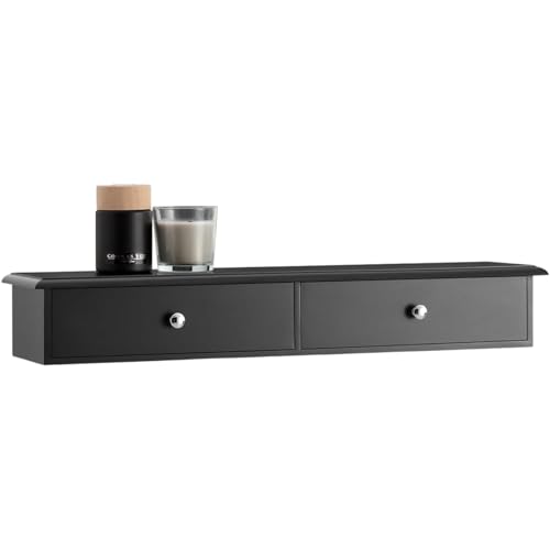 Image of Sabri SHOPEE Wooden Wall Cabinet with Drawers for Storage Floating Wall Shelf with Hidden Storage for Home Kitchen Office and Living Room (Black, • 64W x 15D x 10H cm (2 Drawers))
