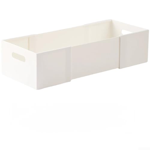 Caja de almacenamiento telescópica, organizador de cajones ajustable para cocina, escritorio, aperitivos, desorden y caderas blancas, plástico con asas laterales y base antideslizante para oficina en