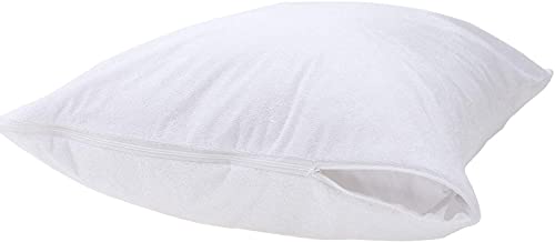 Feather Proof Pillow Protectors Queen Size with Zipper Set of 2 - 100% Waterproof - Down Proof - Bamboo Viscose Terry Surface