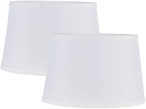 GABORI Medium White Lamp Shades Set of 2, Large Drum Lampshades for Table Lamp and Floor Light, Fabric Natural Linen Hand Crafted, Spider