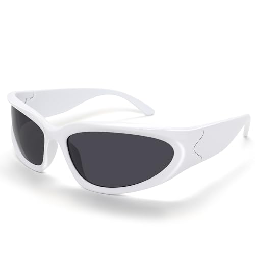Image of GUVIVI Wrap Around Fashion Sunglasses for Men Women Swift Oval Gold Sunglasses Sport Shades Glasses Eyeglasses White