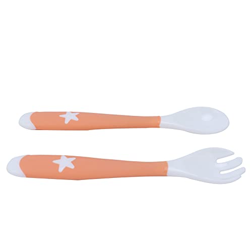 Fdit Juego de Cuchara y Tenedor para bebé, Utensilios de Entrenamiento para Alimentar a Bebés con Función Plegable de 360°, Cuchara Plegable para Niños Pequeños (Caja naranja tenedor y cuchara