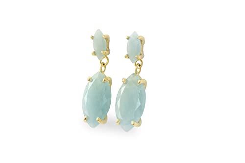 Statement Gold Aquamarine Earrings in Stud Dangle - Elegant March