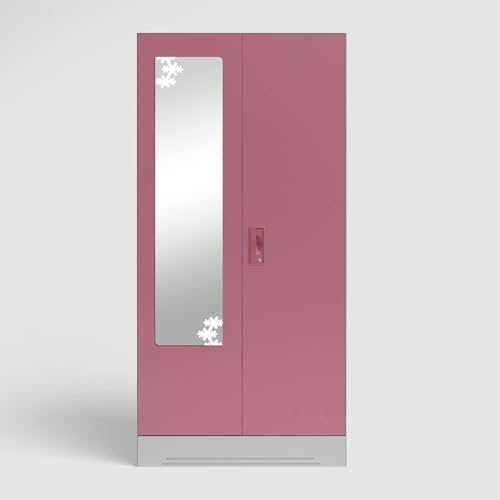 Image of Interio by Godrej Almirah Slimline 2-Door Steel Almirah, Cupboard for Clothes (Royal Ivory and Dusty Rose), 1-Year Warranty, 4 Shelves, 1 Drawer, 1 Locker, Star Design Mirror