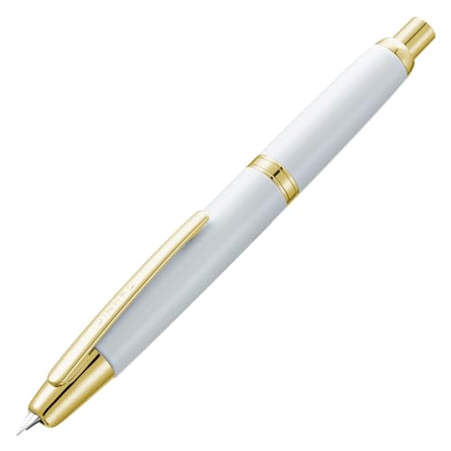 Image of Jinhao 10 Press Fountain Pen with Box, Pearl White Retractable Extra Fine Nib with Ink Converter Set (Golden Clip)