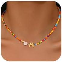 Colorful Initial Necklaces for Girls Women, 14K Gold Plated Bubble Initial Pendant Heart Shell Necklace Jewelry Christmas Gifts for Teen Girls Kids