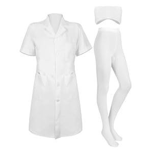 Hercicy Nurse Dress Costume Set for Women White Short Sleeve Medical Lab Coat Nurse Cap Footed Pantyhose Halloween Cosplay
