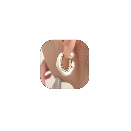 Acrylic Open Hoop Statement Earrings for Women,Fashion Chunky Geometric Resin Double Sided C Earrings,Minimalist Pearl Open Hoop Earrings Jewelry