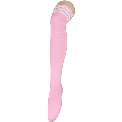 Kniestrümpfe Damen Stockings, Overknees Strümpfe, Thigh Highs Gestreifte Socken, Lange Halloween Weihnachten Socken Damen, Pink Weiß, Einheitsgröße