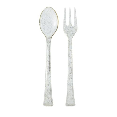 Mini Glitter Gold Spoon and Fork Plastic Combo Set – Durable Disposable Utensils for Desserts Appetizers Samples Catering Parties Events Buffets and Food Service Supplies Heavy Duty (192)