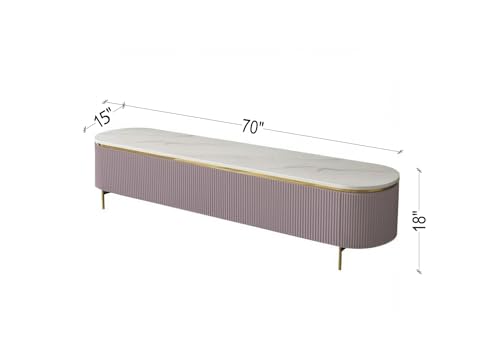 Image of Mazzo Modern TV Unit /Console - 70 inchx12 inchx18 inch White Marble Top with Golden Acrylic, Waterproof Plywood & Charcoal Louvers - Media Cabinet | Modern TV Stand Console Without Storage (Pink)