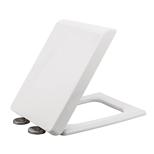 DULRLLY Rectangle Toilet Seat White Square Toilet Seat Cover Slow Down Plastic Toilet Seats Elongated Soft Close Toilet Seats Universal Toilet Lid for Standard Toilets(#1)