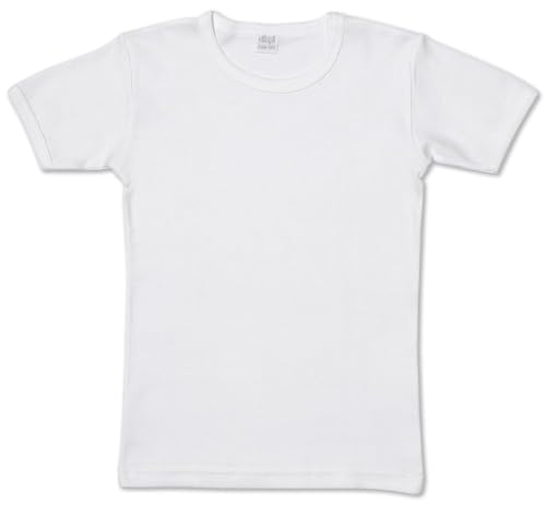 Ellepi Maglietta Mezza Manica Bambino 100% Cotone Naturale – T-Shirt Basic Bianca, Morbida e Traspirante (12 Anni)