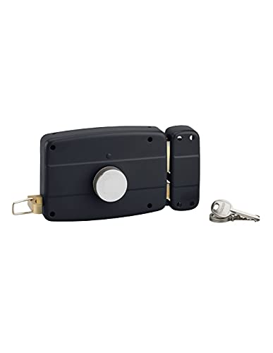 THIRARD - Serrure en Applique à Bouton pour Porte de Garage à Battant - Droite - 140 x 90 mm - Axe 70 mm - Noir - 3 Clés - Coffre et Gâche Acier Embouti - Cylindre...