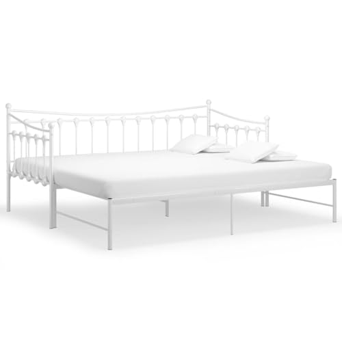 Mhdvray Sofá extensible blanco 90 x 200 cm metal 206 x 184,5 x 91,5 cm robusto y ahorra espacio, moderno diván para habitaciones de invitados, habitaciones juveniles y apartamentos pequeños